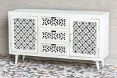 Antique Indian Jali Hand Carved Solid Wooden Sideboard Whitewash 140x40x80cm A0340